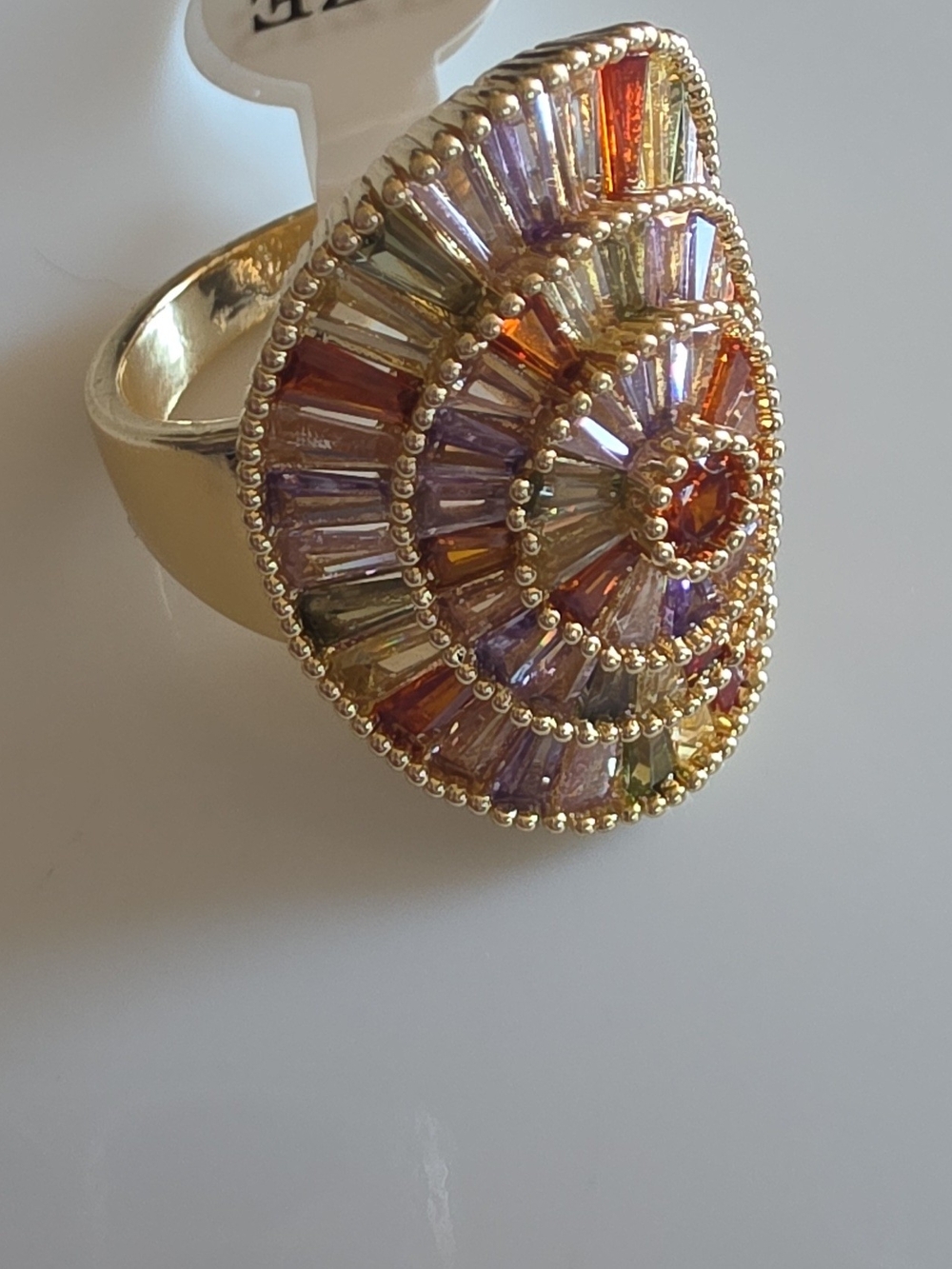 Gold Multicolor Crystal Statement Ring - Elegant Women's Fashion Jewelry